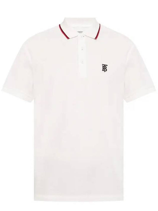 Icon Stripe Placket Cotton Short Sleeve Polo Shirt White - BURBERRY - BALAAN.