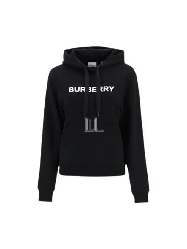 Logo Print Cotton Oversized Hoodie Black - BURBERRY - BALAAN 2