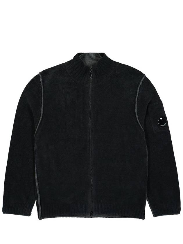 Cotton Chenille Double Zipped Cardigan Black - CP COMPANY - BALAAN 2