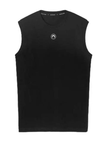 Marine Serre Organic Cotton Jersey Plain Tank Top Black Sleeveless - MARINE SERRE - BALAAN 1