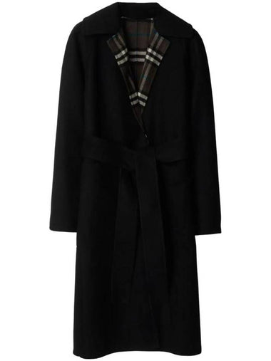 Check Reversible Tunbridge Wrap Wool Single Coat Black - BURBERRY - BALAAN 1