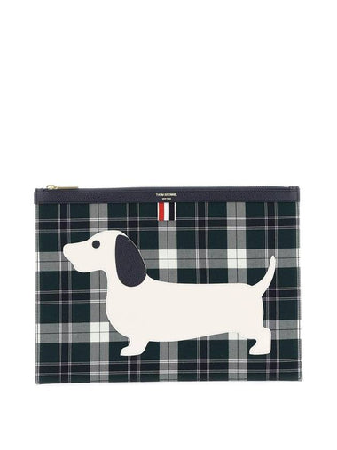 Tartan Twill Hector Medium Document Holder Clutch Bag Dark Green - THOM BROWNE - BALAAN 1