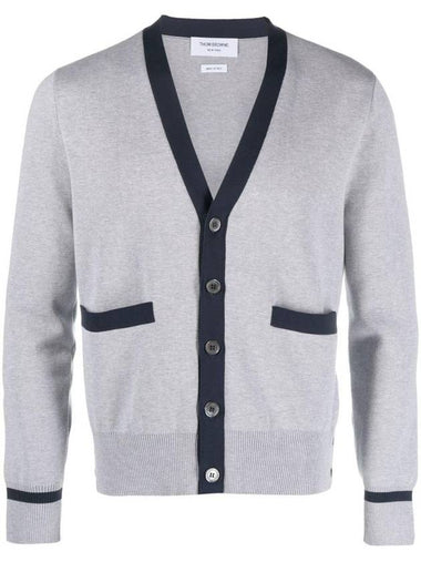 Contrast Trim Knit Cardigan Grey - THOM BROWNE - BALAAN 1