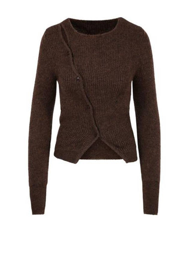 La Maille Pau Asymmetric Cardigan Dark Brown - JACQUEMUS - BALAAN 1