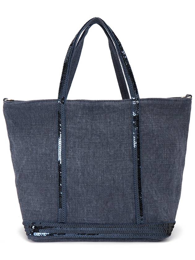 Women's Cabas Small Linen Tote Bag Navy - VANESSA BRUNO - BALAAN 5