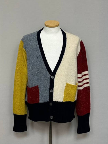 Multi color four star armband mohair tweed cardigan 4 - THOM BROWNE - BALAAN 1