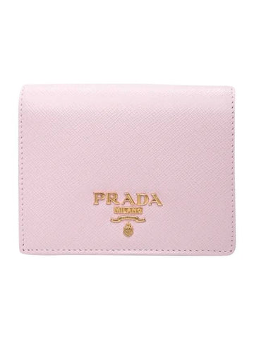 Saffiano Metal Logo Half Wallet Alabaster Pink - PRADA - BALAAN 1