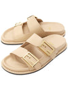 Women's FF Leather Fill Flat Sandals Slippers Beige - FENDI - BALAAN.