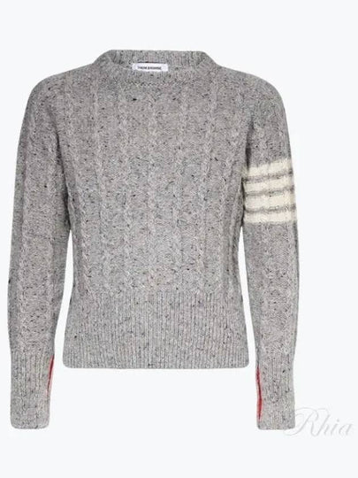 Donegal Twist Cable 4-Bar Classic Crewneck Knit Top Light Grey - THOM BROWNE - BALAAN 2