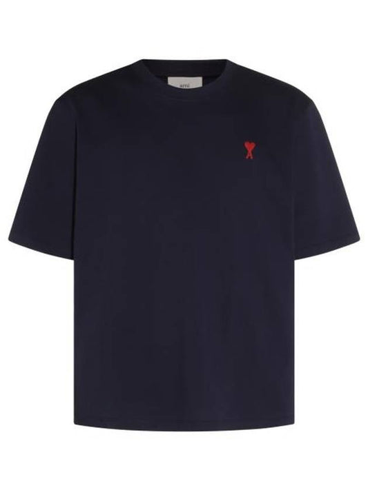 Small Heart Logo Boxy Fit Short Sleeve T-Shirt Navy - AMI - BALAAN 1