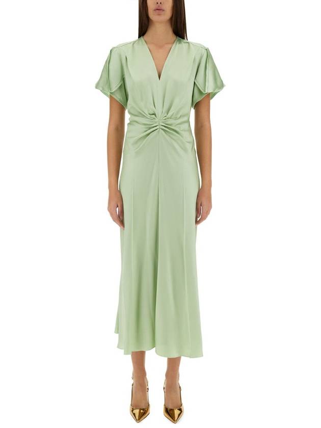 Victoria Beckham Gathered V-Neck Midi Dress - VICTORIA BECKHAM - BALAAN 1