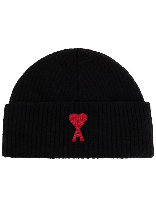 Embroidered Logo Wool Beanie Black - AMI - BALAAN 3