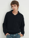 Open collar V neck knit black - BLONDNINE - BALAAN 2