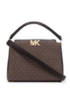 Karlie Medium Logo Satchel Shoulder Bag Black Brown - MICHAEL KORS - BALAAN 1