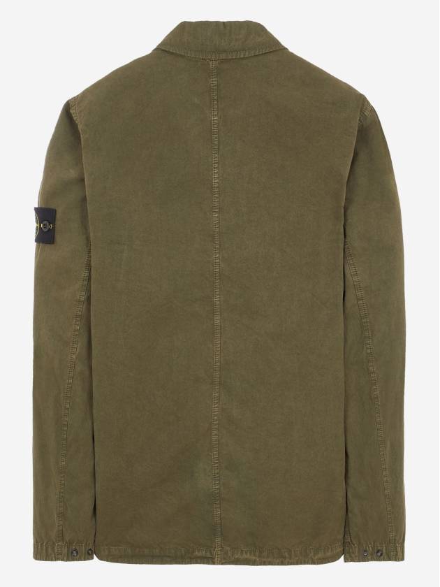 Brushed Organic Cotton Overshirt Jacket Dark Green - STONE ISLAND - BALAAN 3