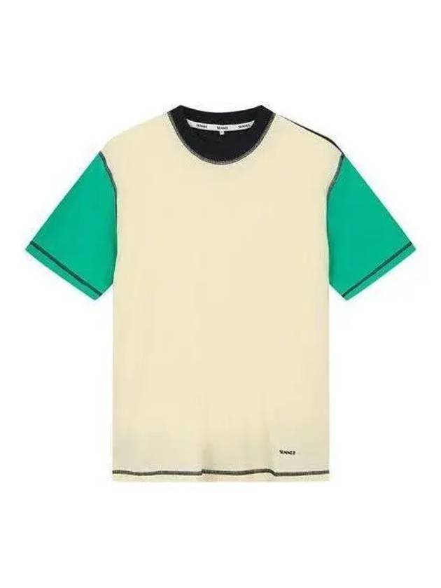 Color block short sleeve t shirt beige green CRTWXJER004 COT002 - SUNNEI - BALAAN 1