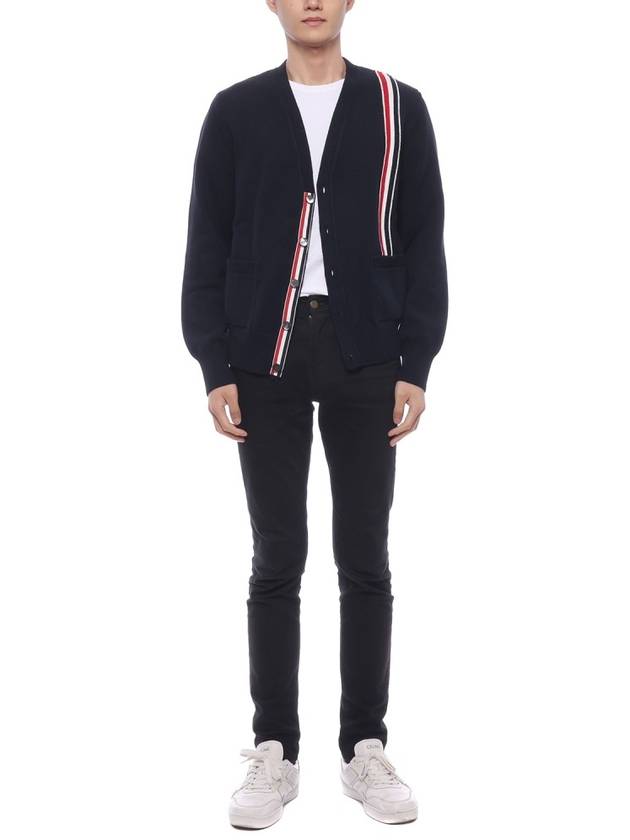 RWB Striped Intarsia Cotton Cardigan Navy - THOM BROWNE - BALAAN 4