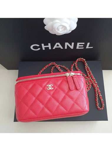 Caviar Vanity Bag Rectangular Chain Cosmetic Case Red Cross AP1341 Mini - CHANEL - BALAAN 1