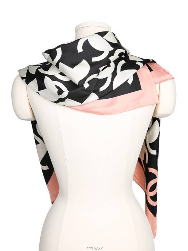 Scarf CC Logo Pink White Muffler Silk - CHANEL - BALAAN 8