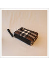 Check Leather Zipper Pouch Clutch Bag Dark Brown - BURBERRY - BALAAN.