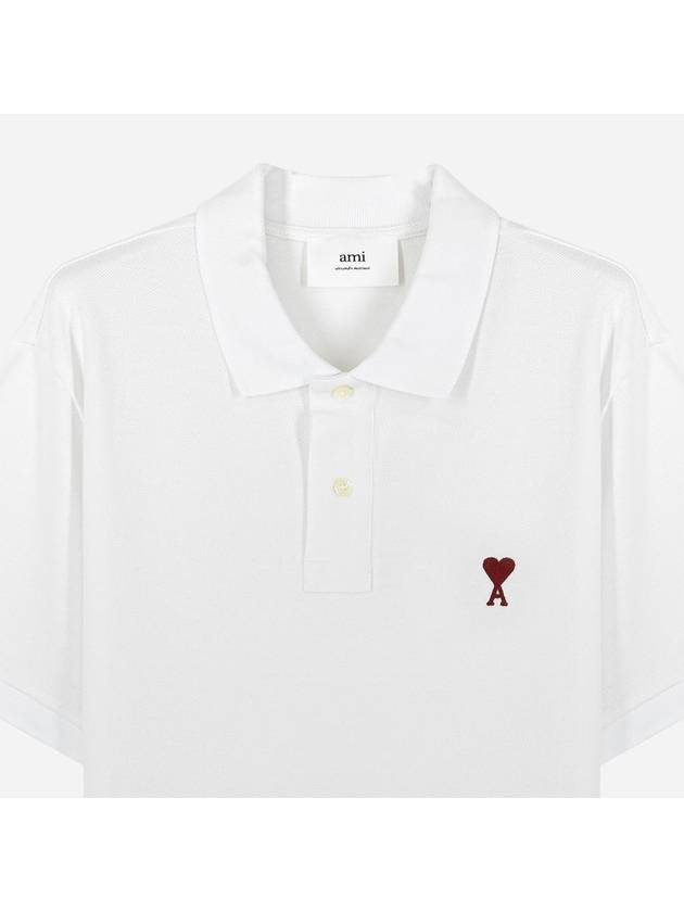 Heart Logo Polo Shirt White - AMI - BALAAN 3