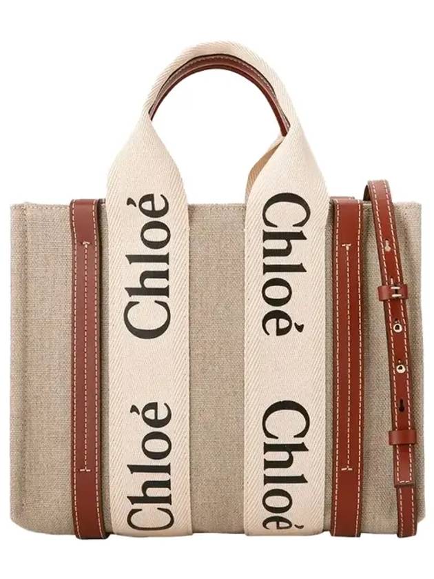 Woody Small Canvas Tote Bag White Brown Beige - CHLOE - BALAAN 2