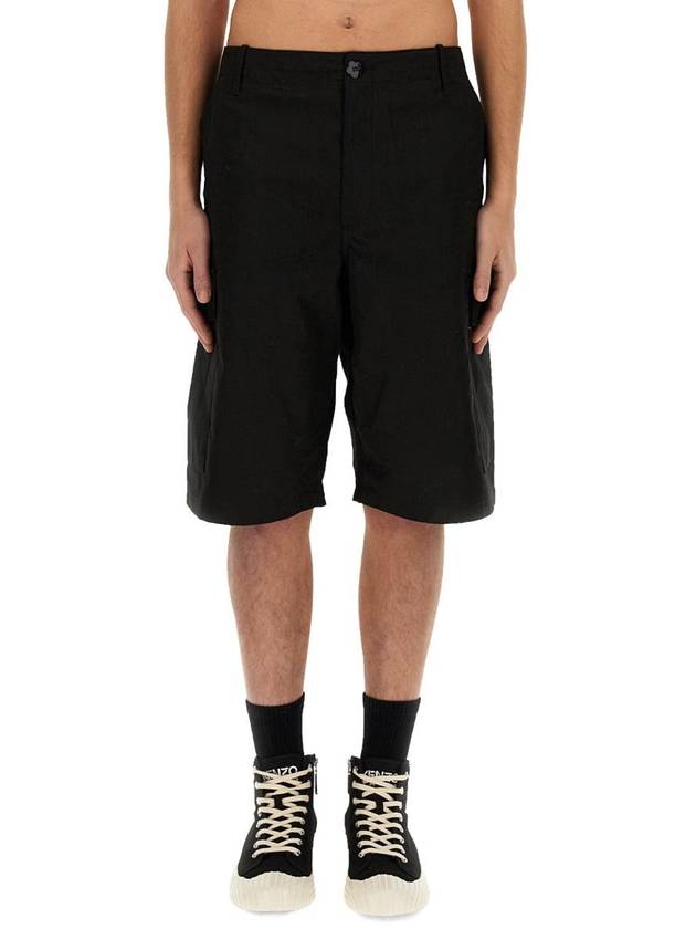 Bokeh Flower Button Cotton Shorts Black - KENZO - BALAAN 2