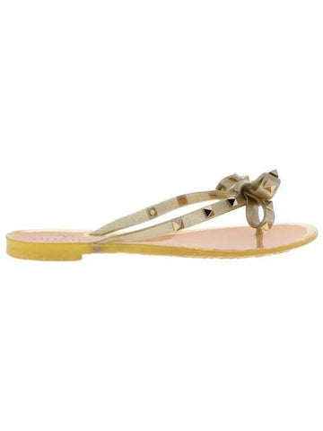 Gold Pearl Rockstud Ribbon Flip Flop Sandals RW2S0552 LMF L01 - VALENTINO - BALAAN 1