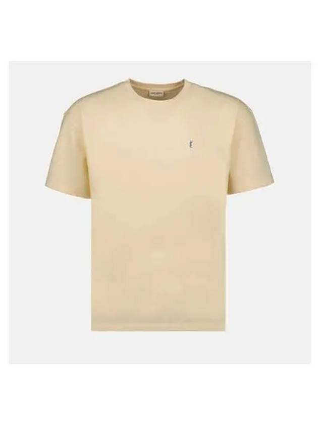 Embroidered Logo Short Sleeve T-Shirt Yellow - SAINT LAURENT - BALAAN 2