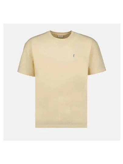 Embroidered Logo Short Sleeve T-Shirt Yellow - SAINT LAURENT - BALAAN 2