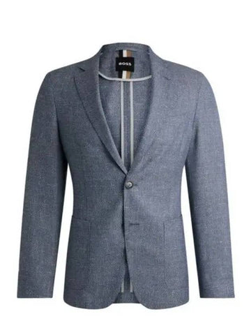 Green 50521956 412 pattern virgin wool and linen slim fit jacket - HUGO BOSS - BALAAN 1