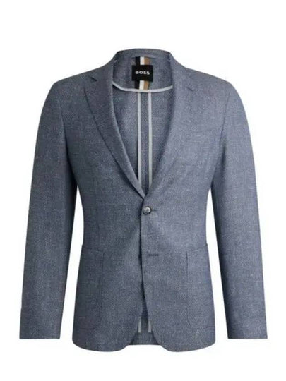 Pattern Slim Fit Virgin Wool Linen Jacket Blue - HUGO BOSS - BALAAN 2