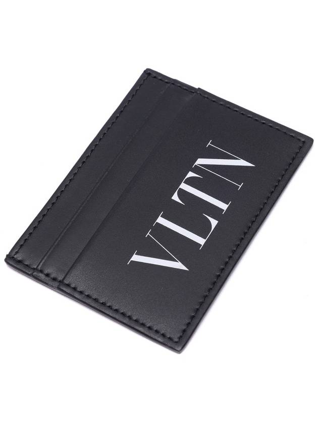 Men's VLTN Logo Leather Card Wallet Black - VALENTINO - BALAAN 6