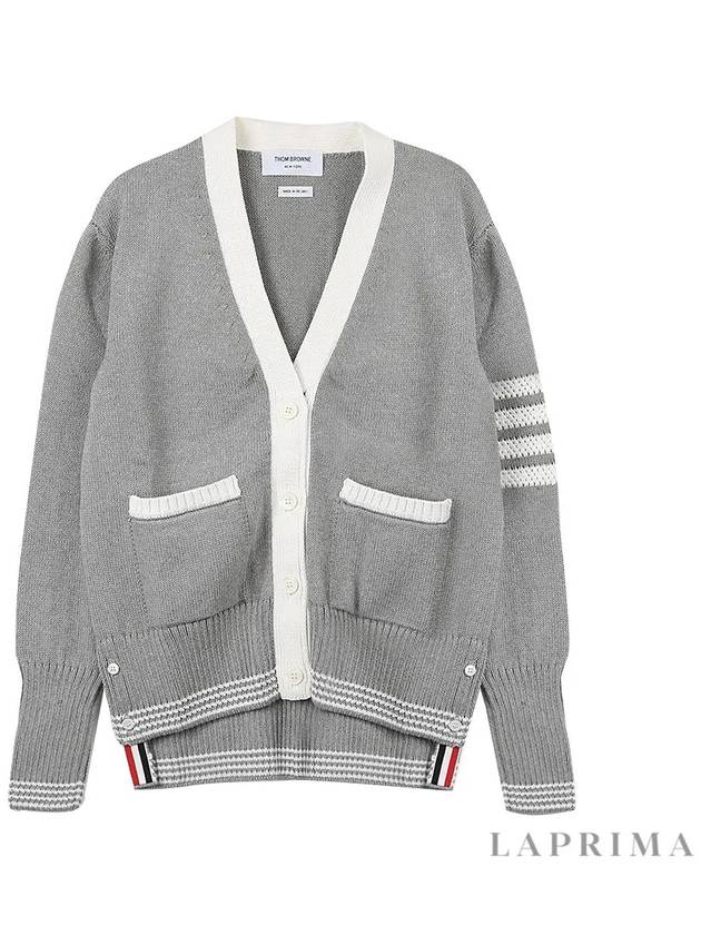 4 Bar Stitch V Neck Cardigan Grey - THOM BROWNE - BALAAN 9