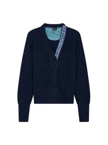 PS Women s Uncut Check Patch Knit Cardigan Navy 271508 - PAUL SMITH - BALAAN 1