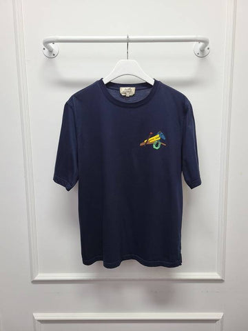 Navy Horse Leather Patch Short Sleeve T Shirt S - HERMES - BALAAN 1