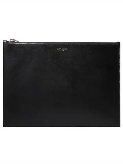 Logo Leather Large Clutch Bag Black - SAINT LAURENT - BALAAN 2