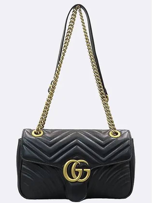 443497 Black Leather GG Marmont Small Matelasse Quilted Gold Chain Shoulder Bag - GUCCI - BALAAN 2