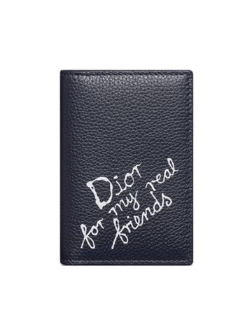 Hylton Nel Vertical Bifold Grained Calfskin Card Wallet Navy Blue - DIOR - BALAAN 1