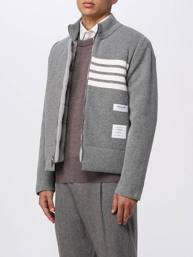 Men's Reversible Padded 4 Bar Funnel Neck Merino Jersey Padding Jacket Grey - THOM BROWNE - BALAAN 5