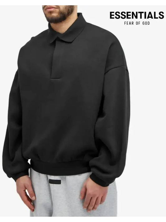 Fear of God Essential Men's Back Logo Spring Long Sleeve Polo TShirt Jet Black - FEAR OF GOD ESSENTIALS - BALAAN 2