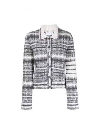 Tartan Check 4 Bar Cardigan Grey - THOM BROWNE - BALAAN 2