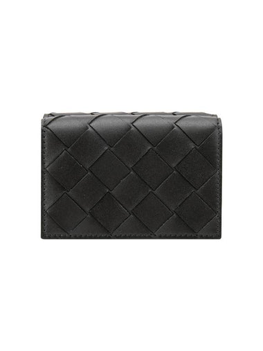 Intrecciato Tri-Fold Half Wallet Black - BOTTEGA VENETA - BALAAN 1