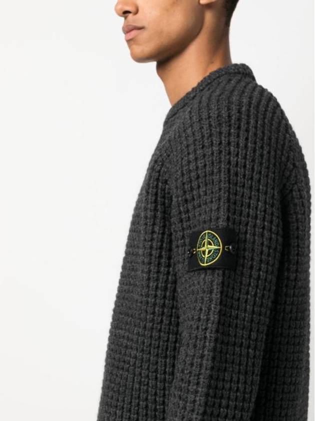 Knotted Ribbed Stitch Pure Wool Crewneck Knit Top Steel Grey Melange - STONE ISLAND - BALAAN 5