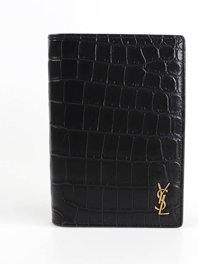 Monogram Crocodile Card Passport Wallet Black - SAINT LAURENT - BALAAN 2