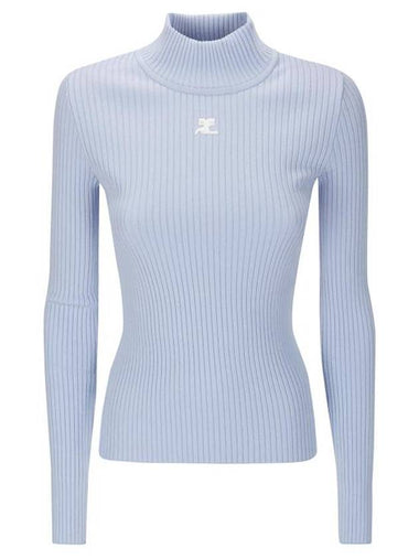 Mockneck Rib Knit Top Blue Sky - COURREGES - BALAAN 1