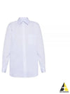 Striped Cotton Poplin Monogram Long Sleeve Shirt Blan Bleu - SAINT LAURENT - BALAAN 2