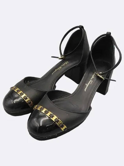 Ferragamo Black Leather AVISE Vara Chain Sandals Pumps Shoes - SALVATORE FERRAGAMO - BALAAN 2