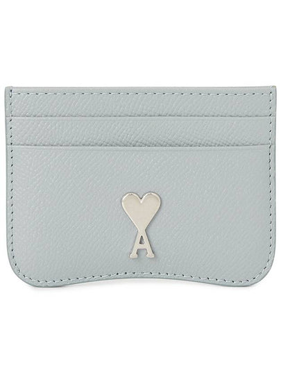 Heart Logo Plaque Leather Card Wallet Clay Blue - AMI - BALAAN 2