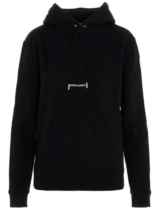 Signature Logo Hooded Top Black - SAINT LAURENT - BALAAN.